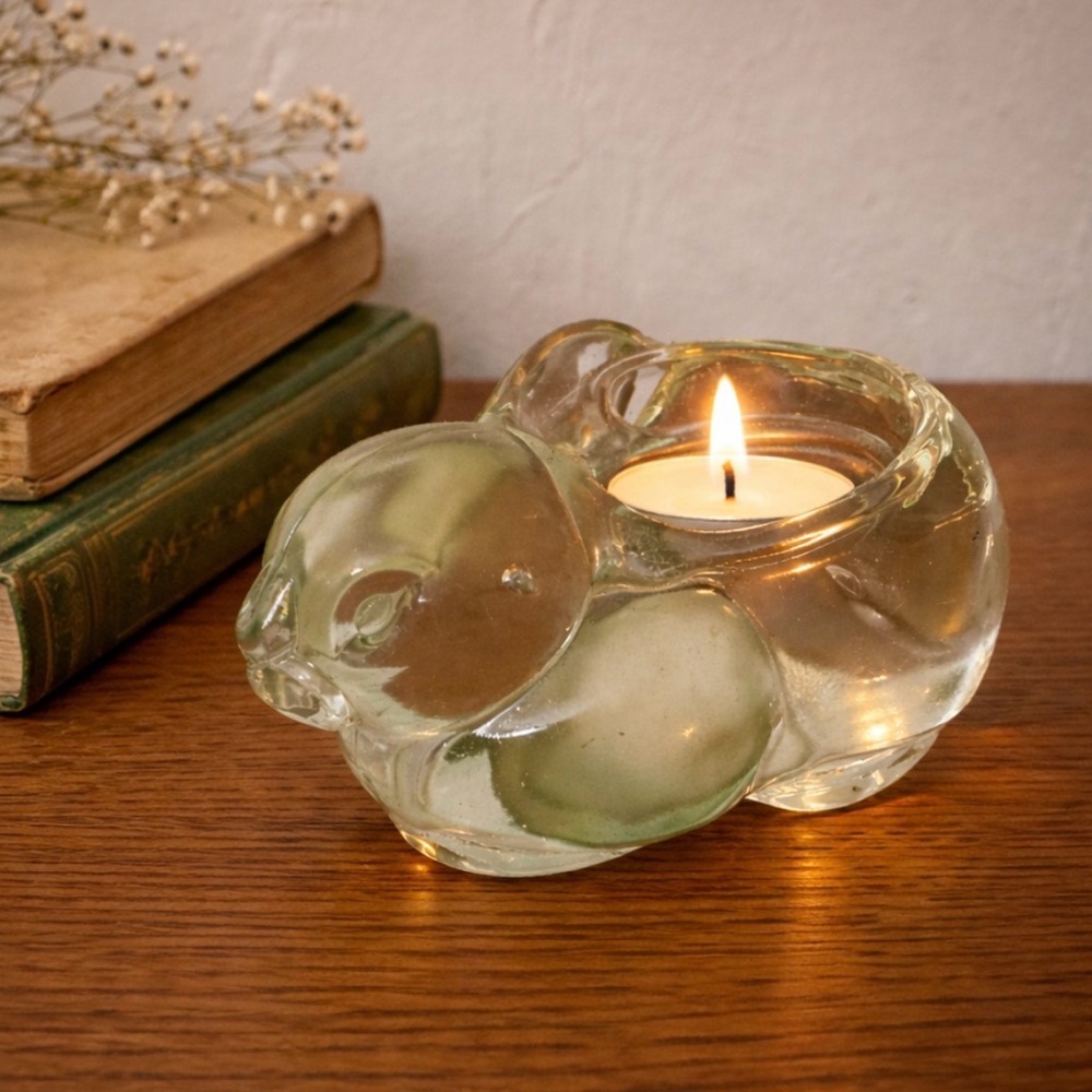 Vintage Glass Bunny Tea-light Holder.